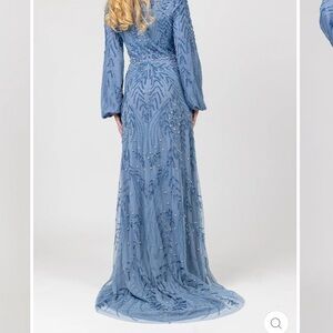 BLUE PEARL EVENING DRESS WITH BALLOON SLEEVE